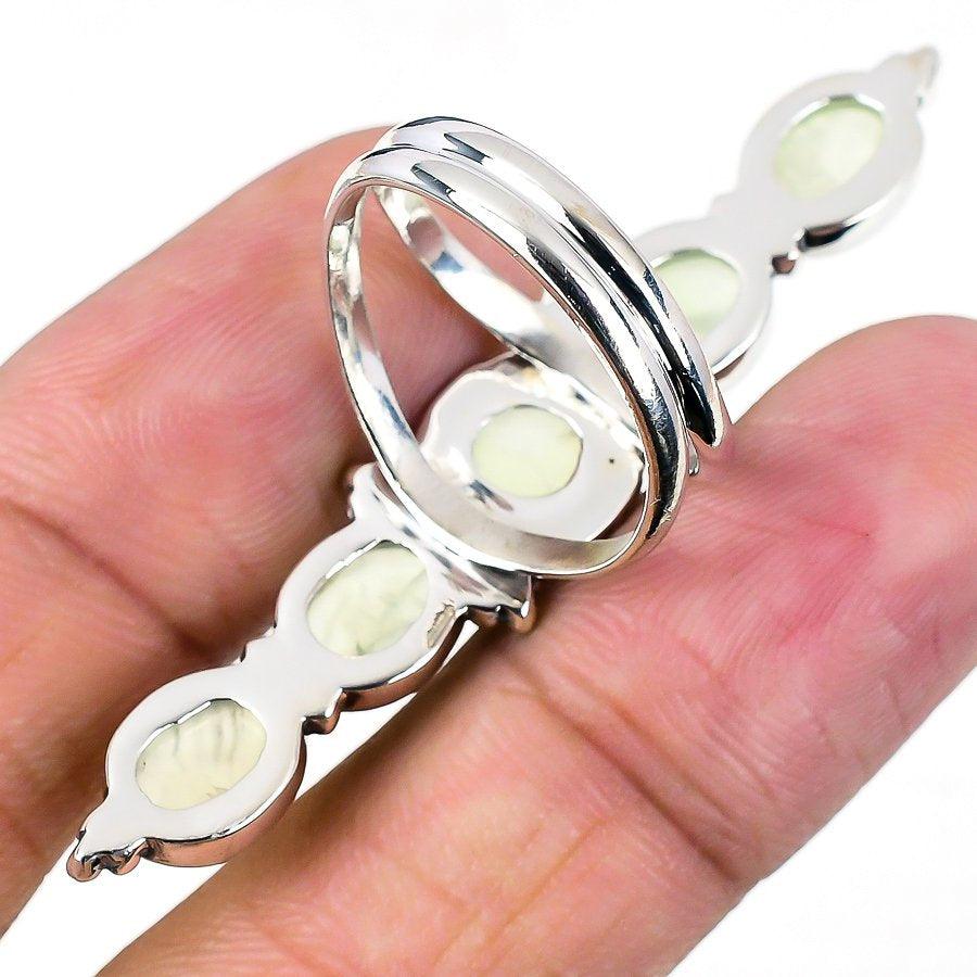 Prehnite Gemstone Handmade 925 Solid Sterling Silver Jewelry Ring  SJ 1540 - Silverhubjewels