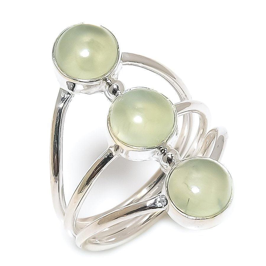 Prehnite Gemstone Handmade 925 Solid Sterling Silver Jewelry Ring  SJ 1581 - Silverhubjewels