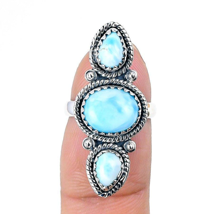 Republic Larimar Gemstone Handmade 925 Solid Sterling Silver Jewelry Ring  SJ 1407 - Silverhubjewels