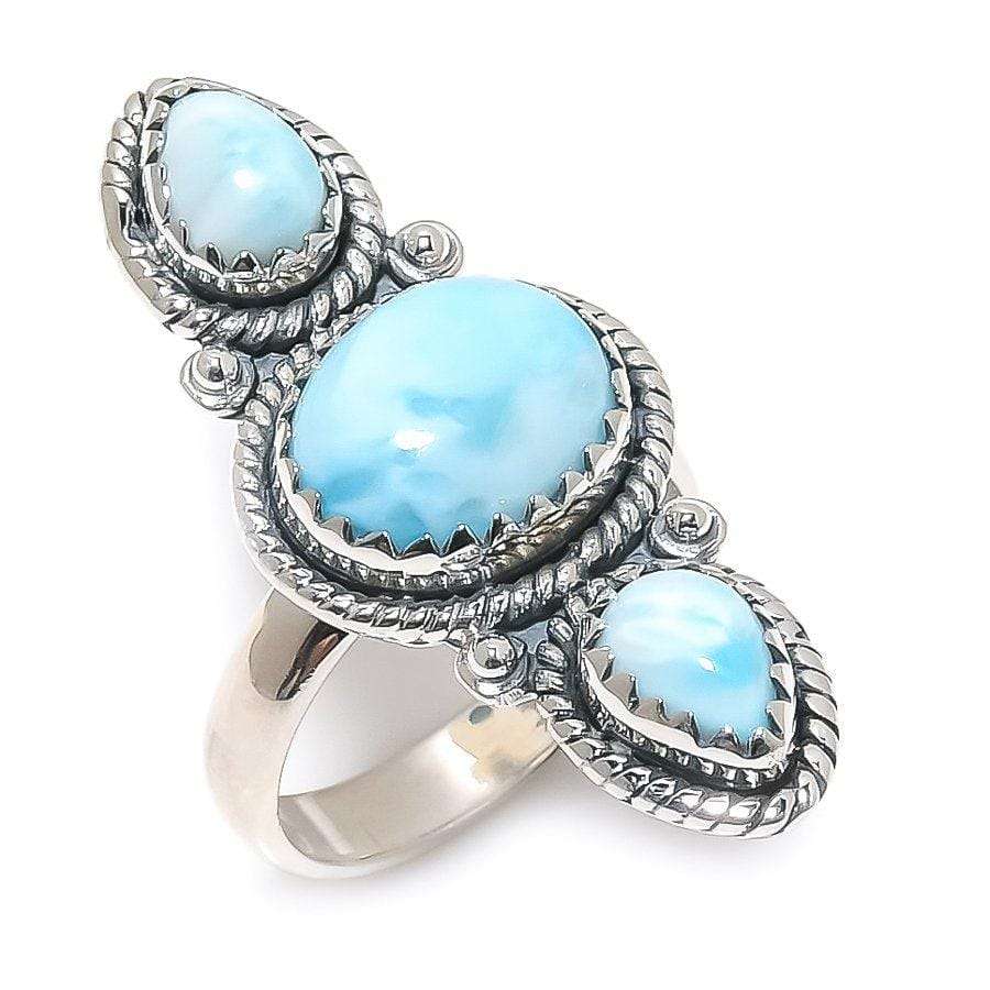 Republic Larimar Gemstone Handmade 925 Solid Sterling Silver Jewelry Ring  SJ 1407 - Silverhubjewels