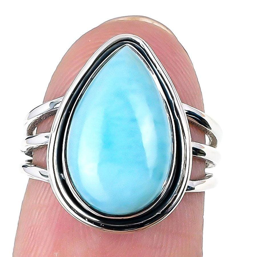 Republic Larimar Gemstone Handmade 925 Solid Sterling Silver Jewelry Ring  SJ 1695 - Silverhubjewels