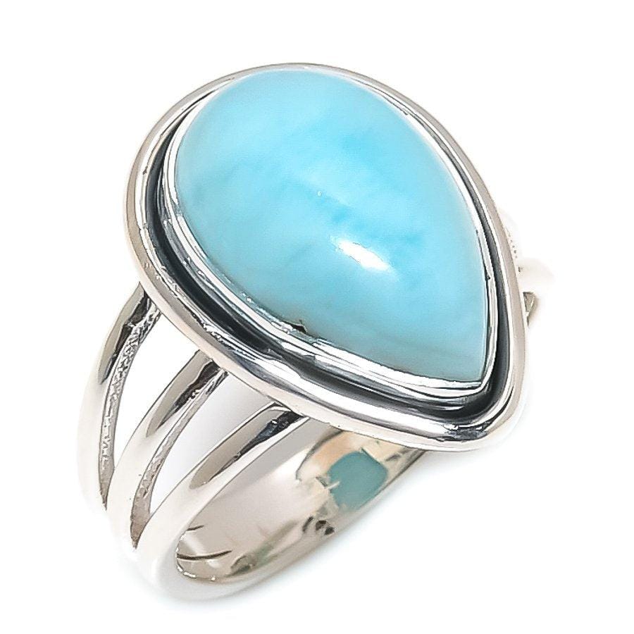 Republic Larimar Gemstone Handmade 925 Solid Sterling Silver Jewelry Ring  SJ 1695 - Silverhubjewels