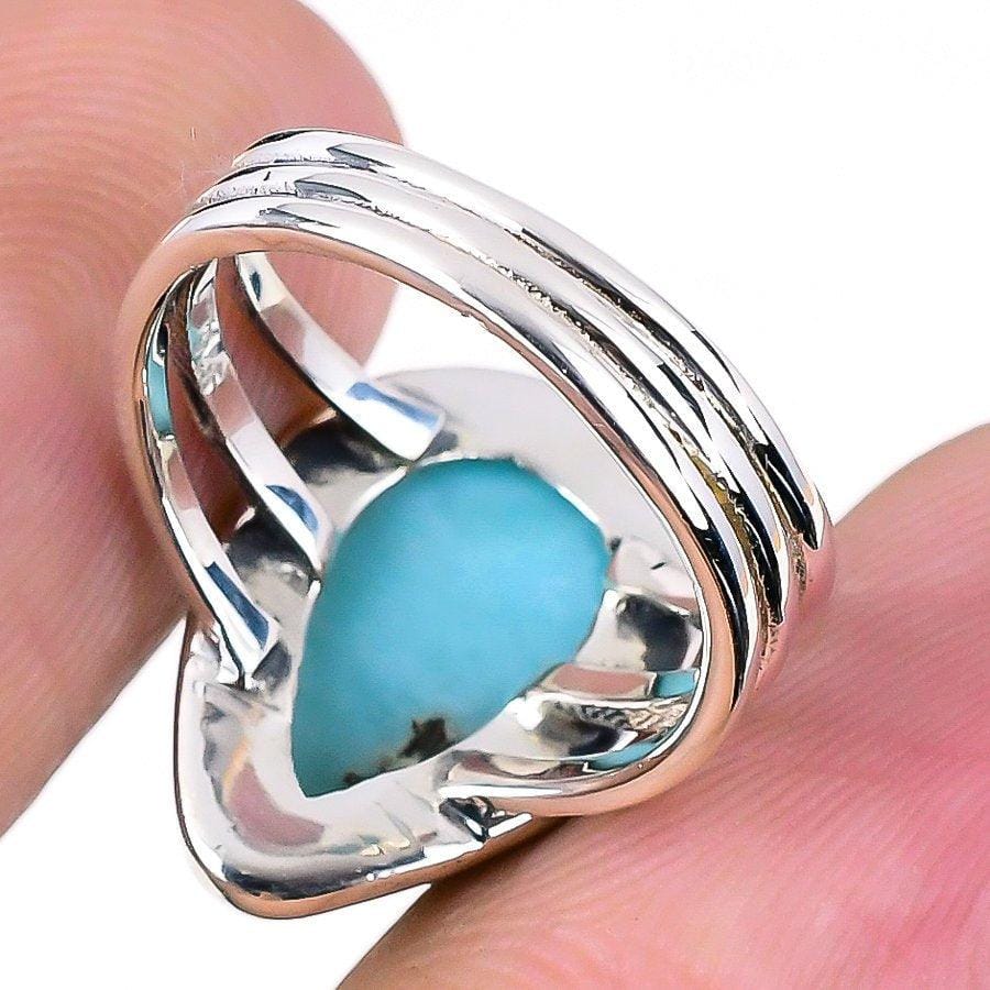 Republic Larimar Gemstone Handmade 925 Solid Sterling Silver Jewelry Ring  SJ 1695 - Silverhubjewels