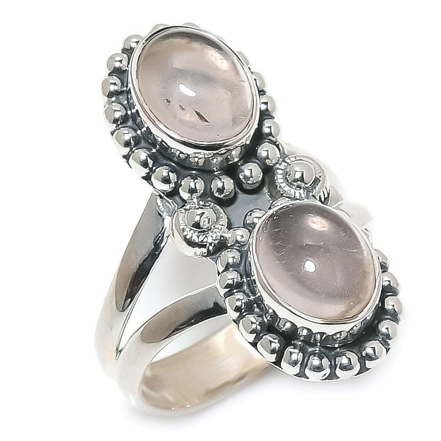 Rose Quartz Gemstone Handmade 925 Solid Sterling Silver Jewelry Ring  SJ 1363 - Silverhubjewels