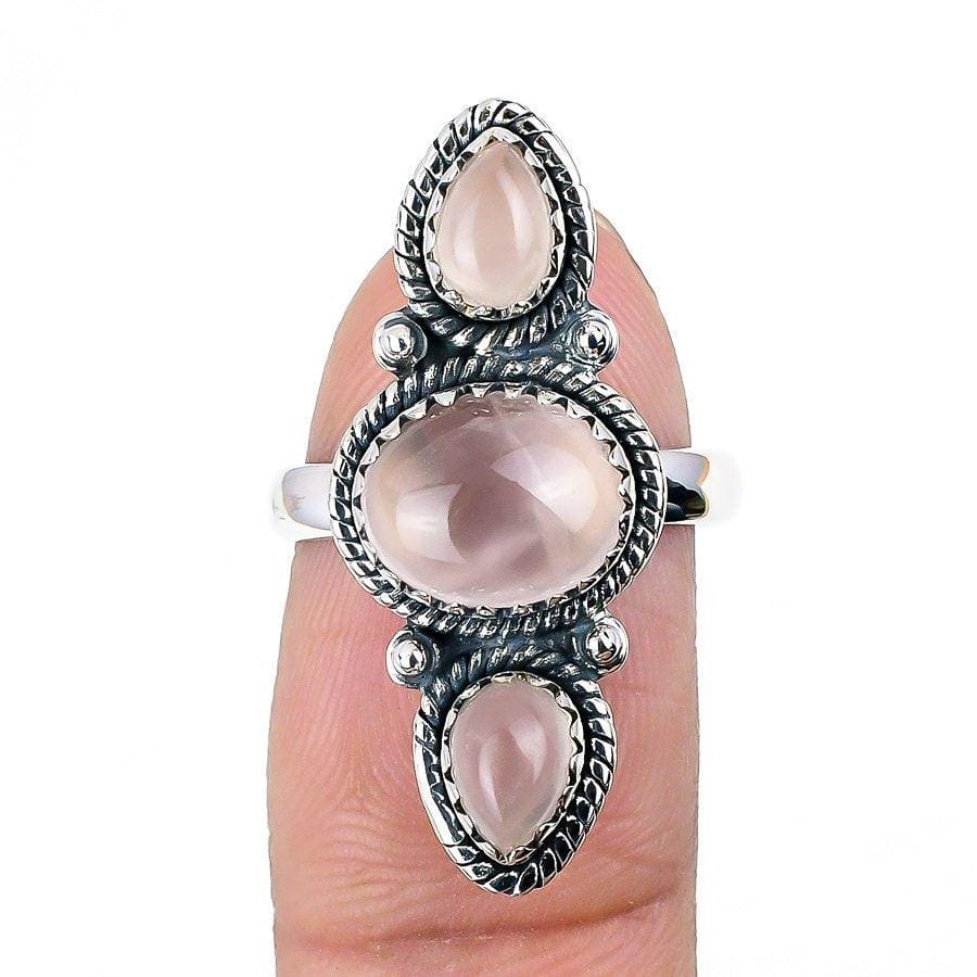 Rose Quartz Gemstone Handmade 925 Solid Sterling Silver Jewelry Ring  SJ 1404 - Silverhubjewels