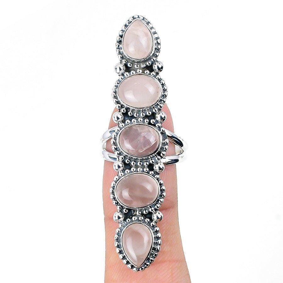 Rose Quartz Gemstone Handmade 925 Solid Sterling Silver Jewelry Ring  SJ 1410 - Silverhubjewels