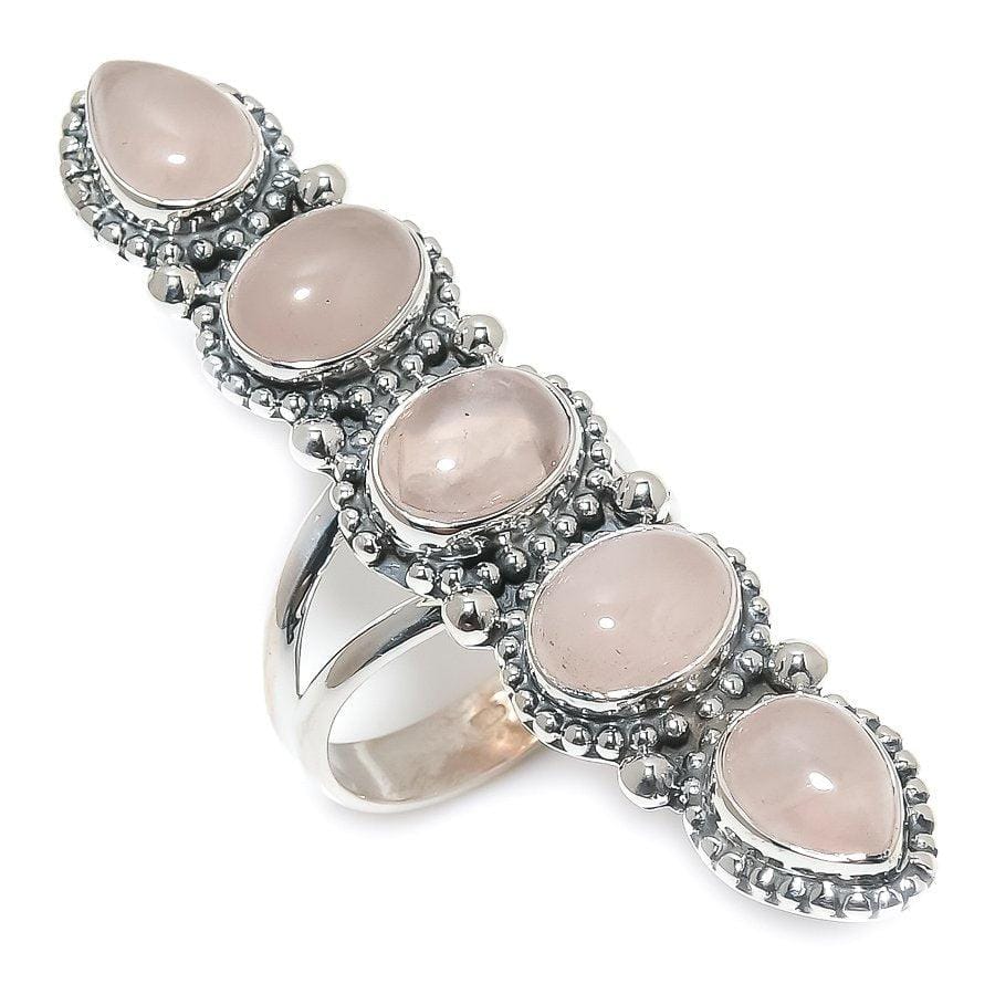 Rose Quartz Gemstone Handmade 925 Solid Sterling Silver Jewelry Ring  SJ 1410 - Silverhubjewels