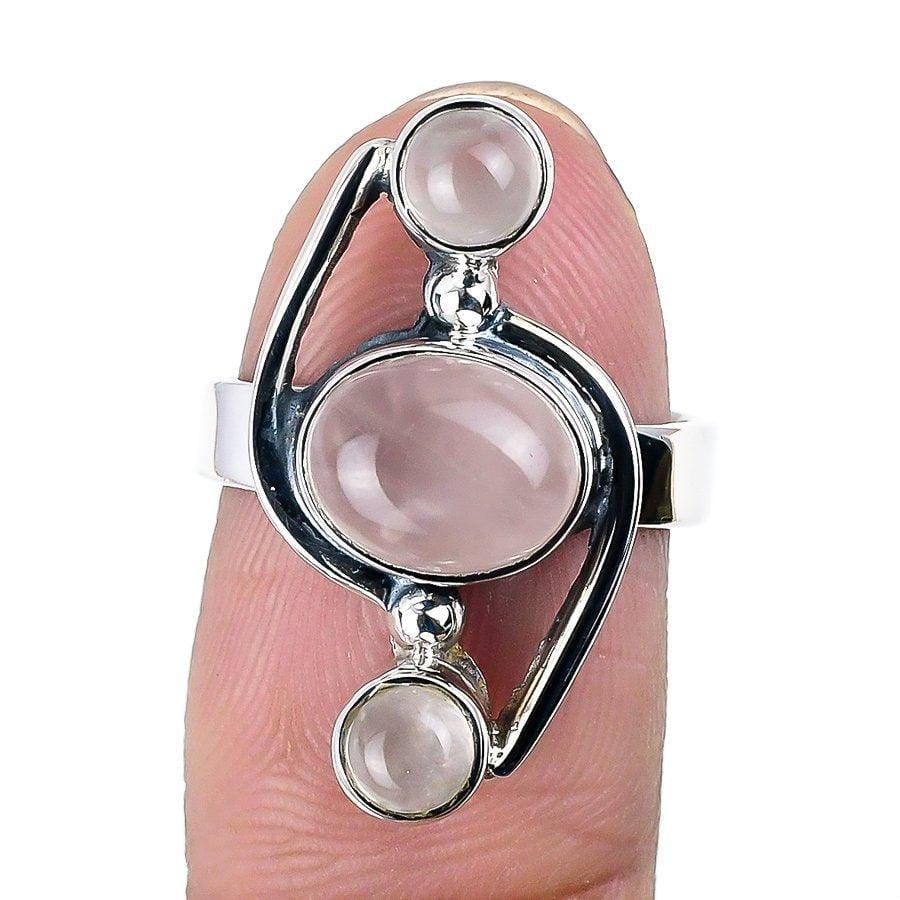 Rose Quartz Gemstone Handmade 925 Solid Sterling Silver Jewelry Ring  SJ 1435 - Silverhubjewels