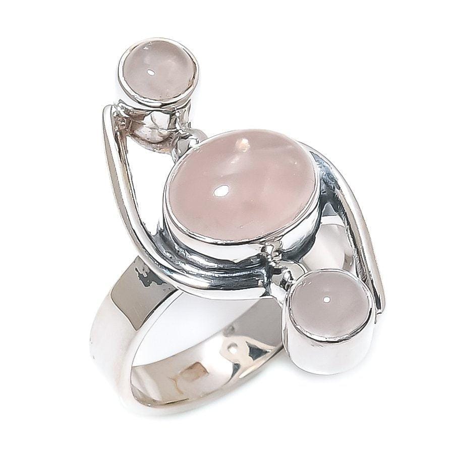 Rose Quartz Gemstone Handmade 925 Solid Sterling Silver Jewelry Ring  SJ 1435 - Silverhubjewels