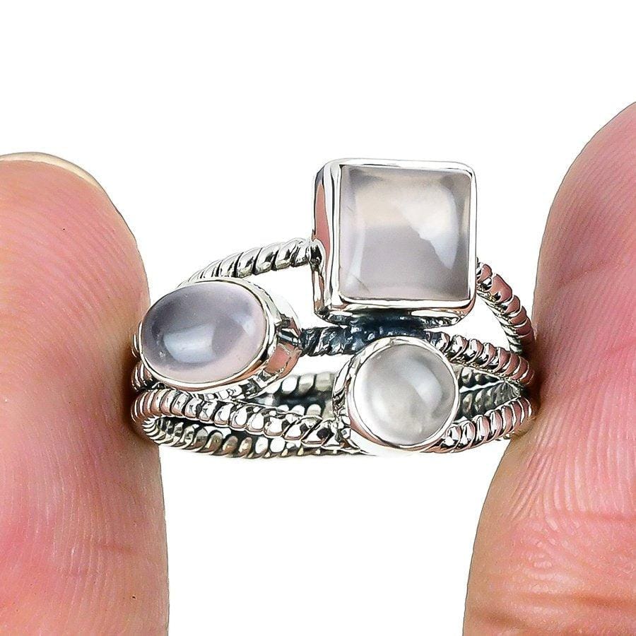 Rose Quartz Gemstone Handmade 925 Solid Sterling Silver Jewelry Ring  SJ 1466 - Silverhubjewels