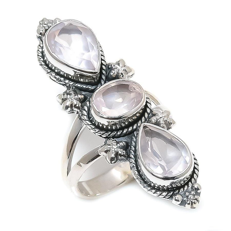 Rose Quartz Gemstone Handmade 925 Solid Sterling Silver Jewelry Ring  SJ 1481 - Silverhubjewels