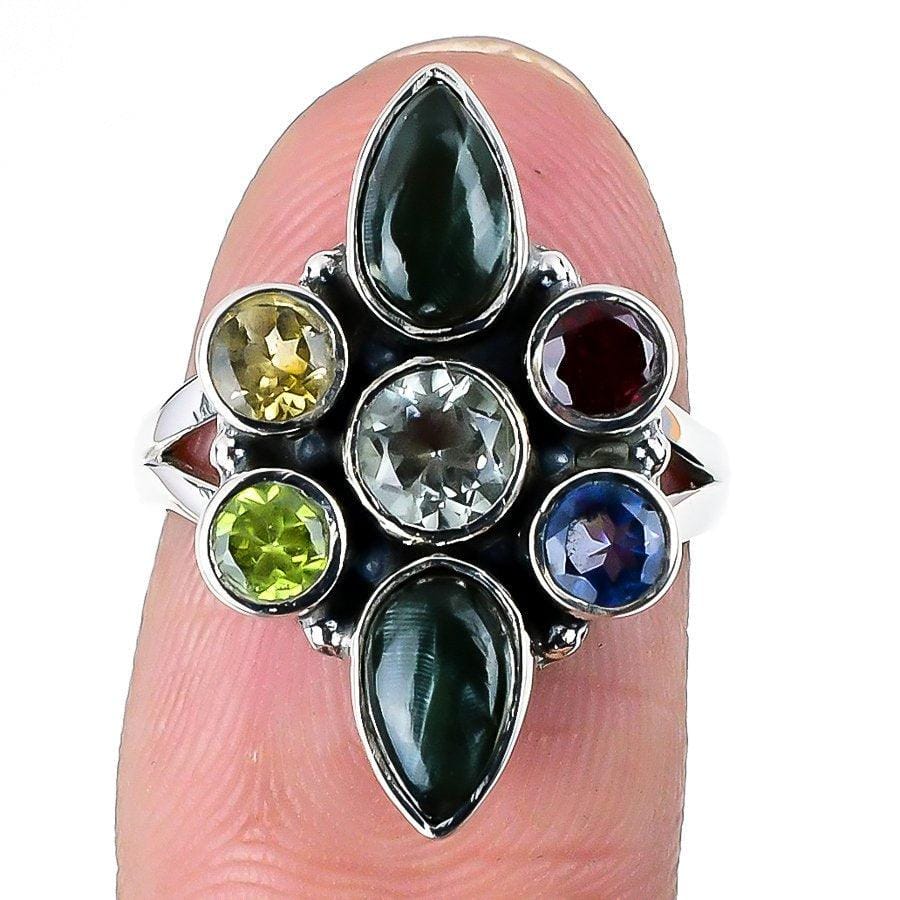 Seraphinite, Garnet Gemstone 925 Solid Sterling Silver Jewelry Ring  SJ 1519 - Silverhubjewels