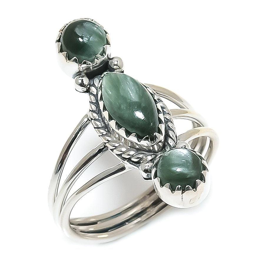 Seraphinite Gemstone Handmade 925 Solid Sterling Silver Jewelry Ring  SJ 1508 - Silverhubjewels