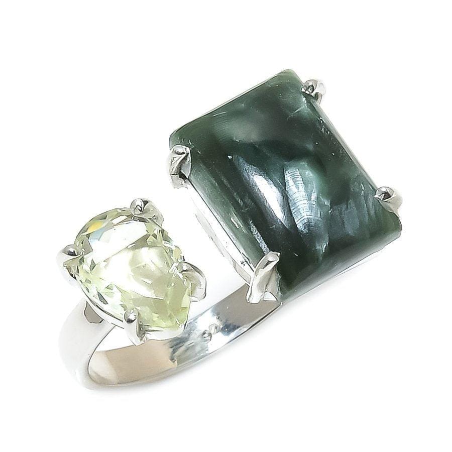 Seraphinite, Lemon Topaz Gemstone 925 Solid Sterling Silver Jewelry Ring  SJ 1385 - Silverhubjewels