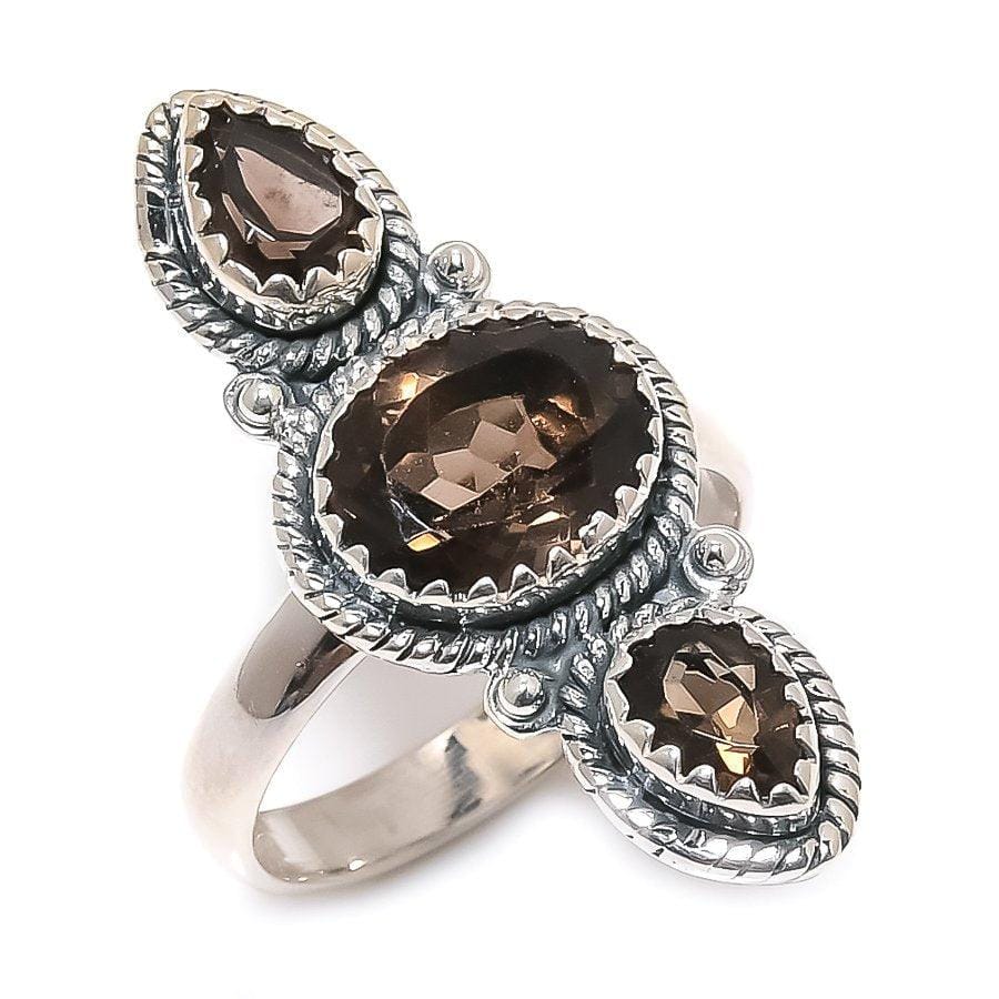 Smoky Topaz Gemstone Handmade 925 Solid Sterling Silver Jewelry Ring  SJ 1399 - Silverhubjewels