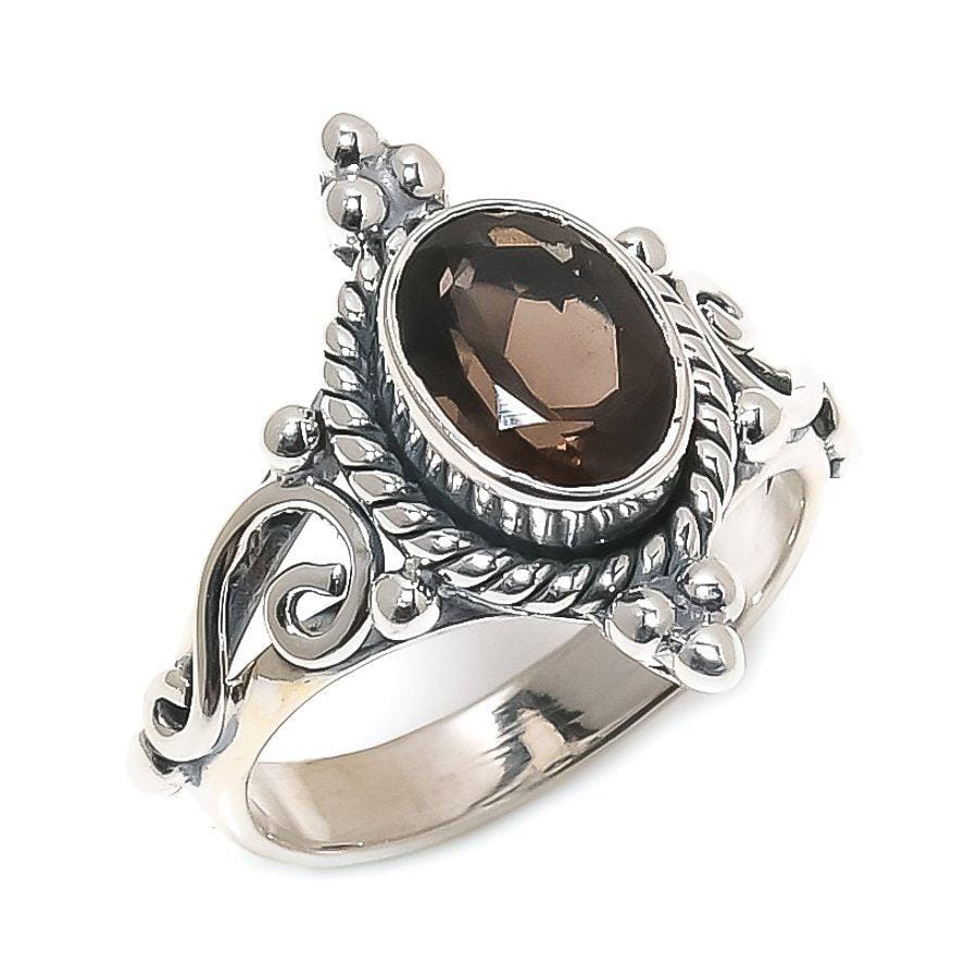 Smoky Topaz Gemstone Handmade 925 Solid Sterling Silver Jewelry Ring  SJ 1463 - Silverhubjewels