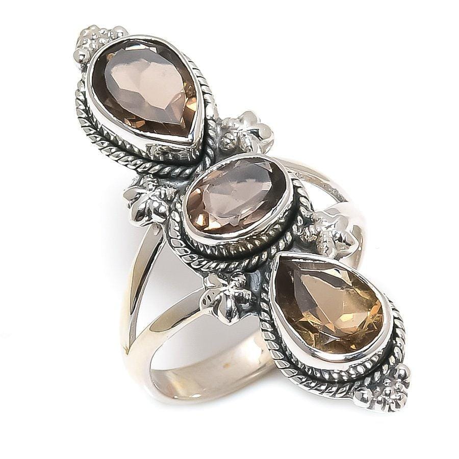 Smoky Topaz Gemstone Handmade 925 Solid Sterling Silver Jewelry Ring  SJ 1482 - Silverhubjewels