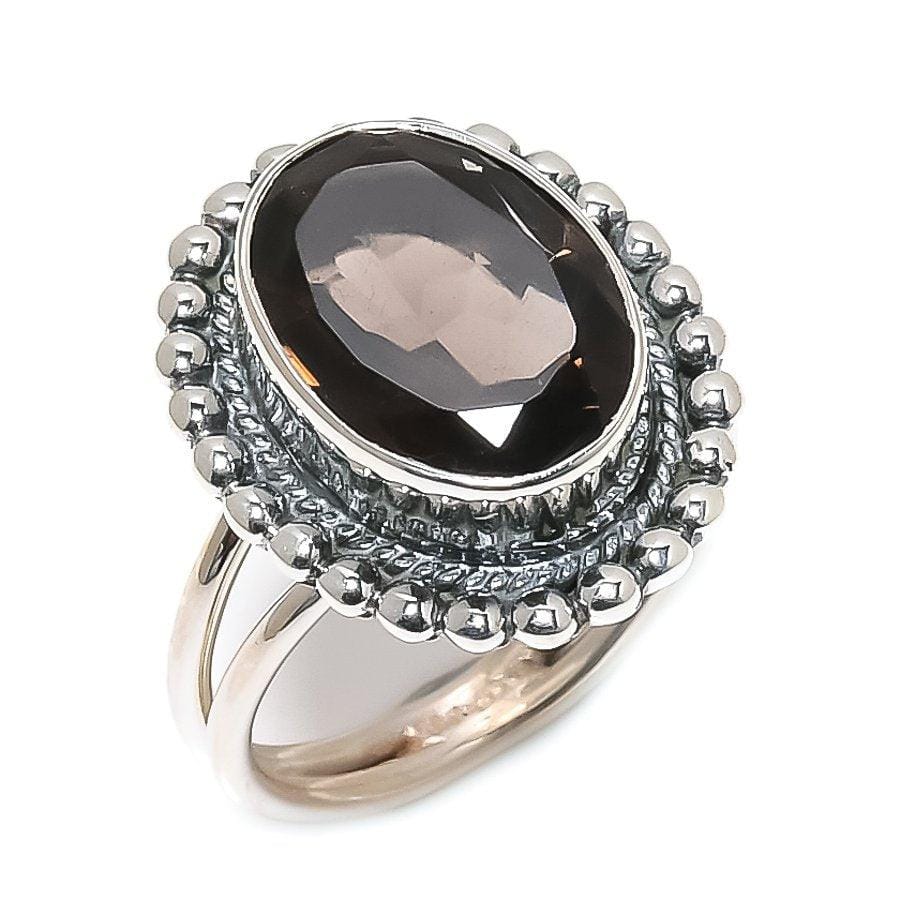 Smoky Topaz Gemstone Handmade 925 Solid Sterling Silver Jewelry Ring  SJ 1632 - Silverhubjewels