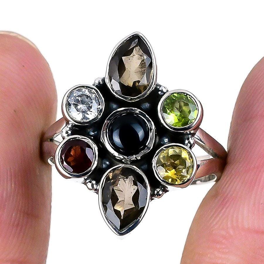 Smoky Topaz, Onyx Gemstone 925 Solid Sterling Silver Jewelry Ring  SJ 1521 - Silverhubjewels